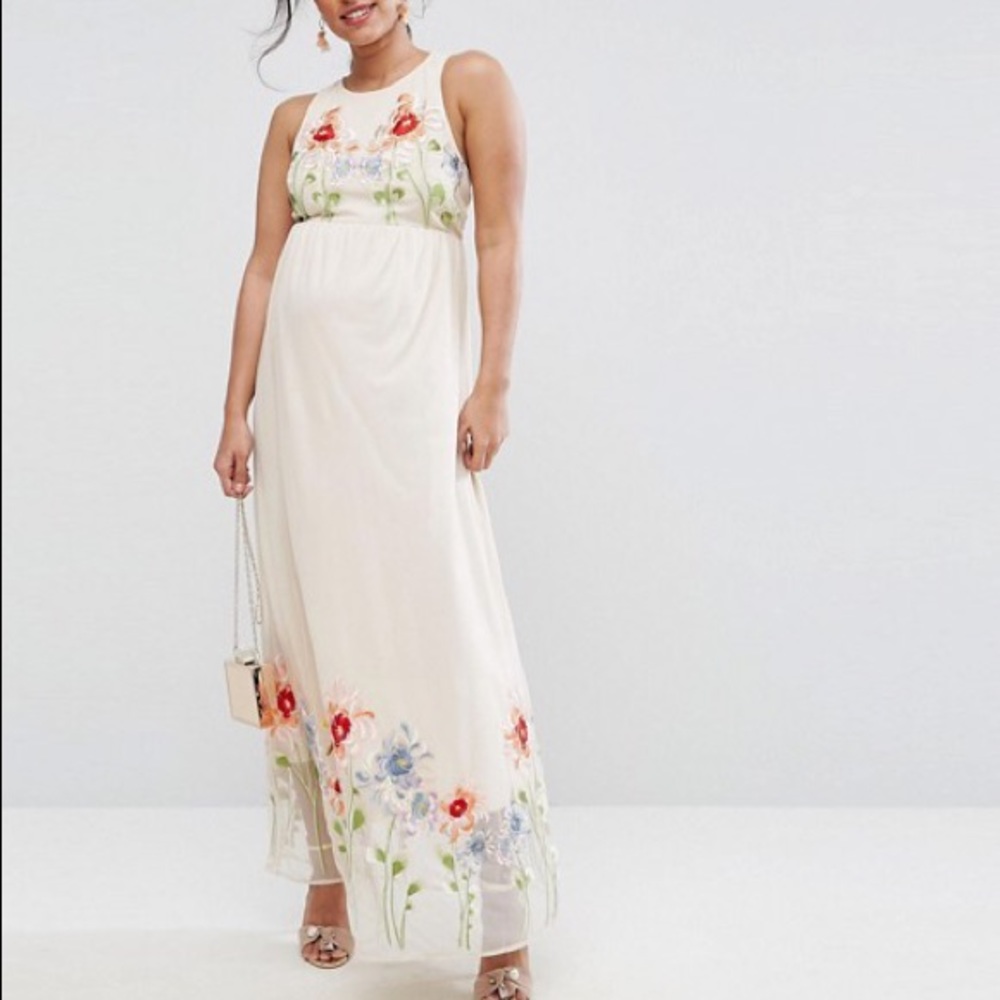 NWT ASOS Maternity Embroidery Mesh Maxi Dress